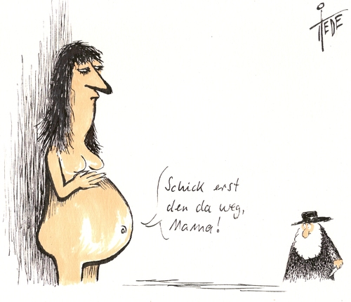 Cartoon: Kindeswohl (medium) by tiede tagged kindeswohl,beschneidung,circumcision,religionsfreiheit,tiede,joachim,tiedemann,cartoon,karikatur