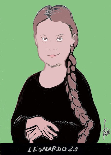 Cartoon: Mona Lisa (medium) by tiede tagged leonardo,da,vinci,greta,thunberg,fridays,for,future,klimawandel,tiede,cartoon,karikatur,leonardo,da,vinci,greta,klimawandel,tiede,cartoon,karikatur