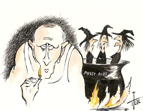 Cartoon: Pussy Riot (medium) by tiede tagged tiedemann,joachim,tiede,putin,riot,pussy,pussyriot