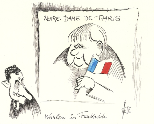 Cartoon: Notre Dame de Paris (medium) by tiede tagged sarkozy,merkel,frankreich,wahlen,wahlplakat,sarkozy,merkel,frankreich,wahlen,wahlplakat