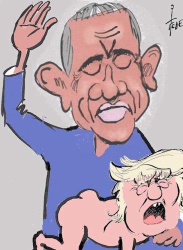 Cartoon: Standpauke (medium) by tiede tagged obama,trump,standpauke,parteitag,demokraten,tiede,cartoon,karikatur,obama,trump,standpauke,parteitag,demokraten,tiede,cartoon,karikatur