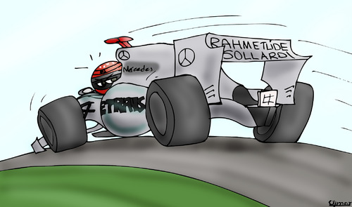 Cartoon: Schumacher with Mercedes F1 (medium) by Omer Said tagged schumacher,f1,mercedes,michael,formula,schumi