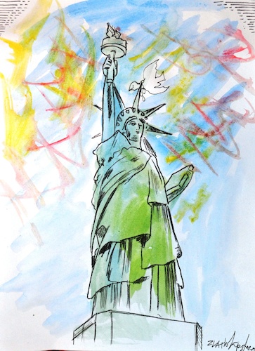 Cartoon: America (medium) by Zlatko Iv tagged america,werk,turm,vernichten,zeichen,kunst,kultur