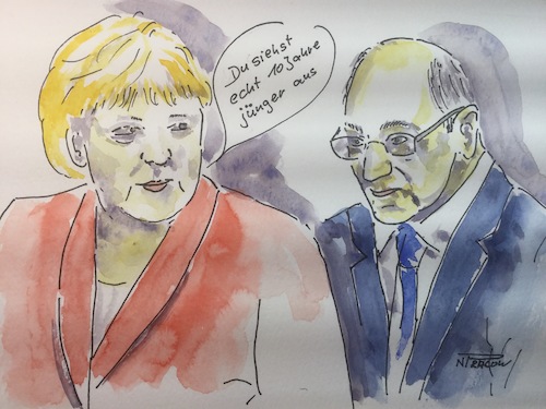 Cartoon: 10 Jahre jünger (medium) by Pralow tagged bundeskanzlerin,bundeskanzler,wählen,wahlen,wahlkampf,deutschland,bundesrepublik,cdu,spd,koalition,umfragen,politbarometer,fernsehn,bundeskanzlerin,bundeskanzler,wählen,wahlen,wahlkampf,deutschland,bundesrepublik,cdu,spd,koalition,umfragen,politbarometer,fernsehn