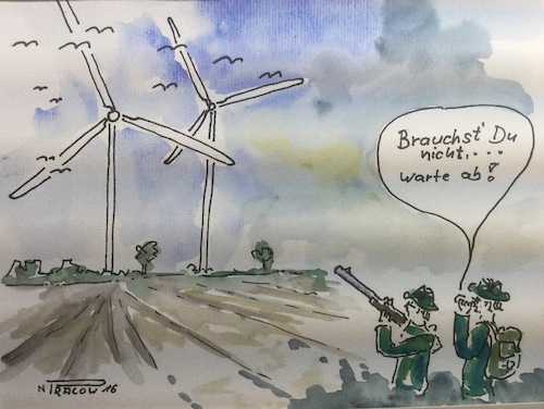 Cartoon: Warte ab (medium) by Pralow tagged erneuerbare,energie,naturschutz,abschaltung,abstandsregelung,vogelschlag