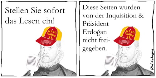 Cartoon: Philipp zu Presse u. Erdogan (medium) by skurrilen tagged historisch,satire,freiheit,demokratie,türkei,deutschland,erdogan,jan,böhmermann,comic,statement,mirkrofon,geschichte,ansprache,tv,fernsehen,könig,gemälde,collage,kontrovers,politik,meinungsfreiheit