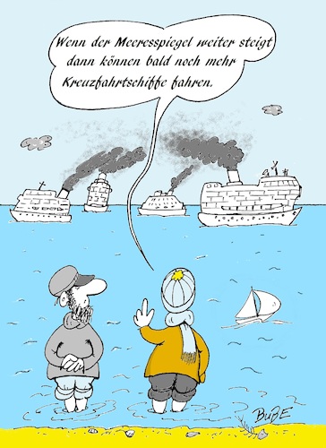 Cartoon: Meeresspiegel (medium) by BuBE tagged meeresspiegel,erderwärmung,kreuzfahrten,kreuzfahrtschiffe,klimawandel