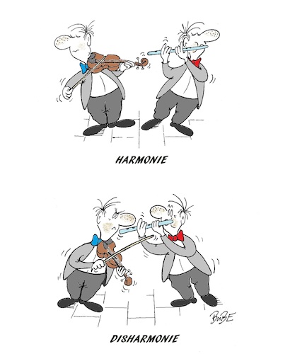 Cartoon: Harmonie-Disharmonie (medium) by BuBE tagged musiker,musik,geige,querflöte,straßenmusik,harmonie,disharmonie