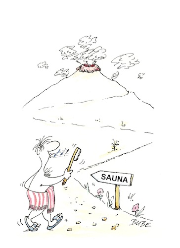 Cartoon: Natürliche Sauna (medium) by BuBE tagged sauna,gesundheit,vulkan,saunafan,abhärtung,wellness,relaxen
