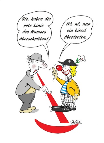 Cartoon: rote Linie (medium) by BuBE tagged rote,linie,überschreiten,clown,übertreibung