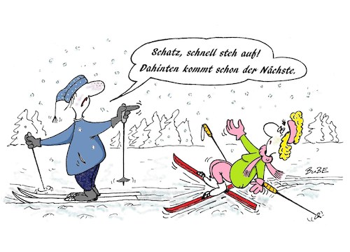 Cartoon: Sturz in der Loipe (medium) by BuBE tagged wintersport,langlauf,mann,und,frau,sturz