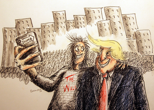 Cartoon: selfie trump (medium) by joaquim carvalho tagged trump,selfie,usa