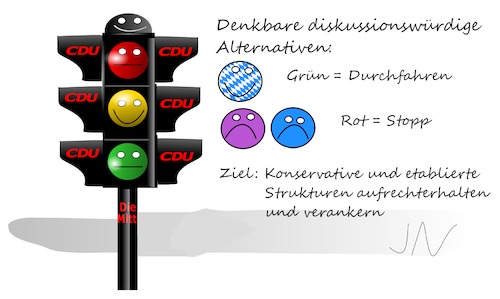 Cartoon: Ampelkonstellationen (medium) by Jochen N tagged ampel,konstellation,koalition,opposition,cdu,csu,spd,fdp,grüne,linke,afd,volkspartei,rechtspopulismus,bayern,konservativ,verkehr,ampelmännchen