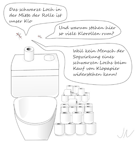 Cartoon: Klopapier (medium) by Jochen N tagged klo,toilette,toilettenpapier,hamster,hamsterkäufe,fliege,mücke,insekten,vorrat,schwarzes,loch,sog,corona,virus,coronakrise,covid,19,pandemie,infekt