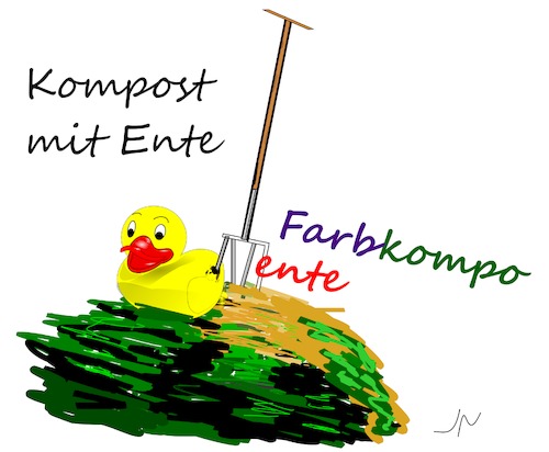 Cartoon: Komponente (medium) by Jochen N tagged komponente,farbe,kompost,dung,mist,bio,garten,forke,ente,quietscheentchen,farbtupfer