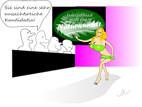 Cartoon: Naturwunder Oberweite (medium) by Jochen N tagged dsds,superstar,bohlen,supertalent,casting,castingshow,busen,oberweite,aussicht,jury,klima,umweltbewusst,umweltschutz,grün,nachhaltig