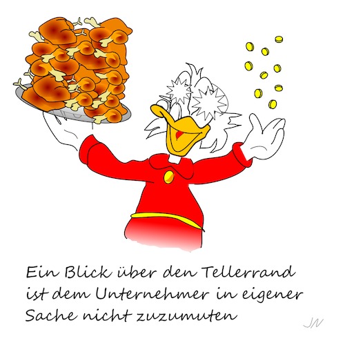 Cartoon: Reichlich (medium) by Jochen N tagged manager,unternehmer,macht,lohn,gewinn,reich,reichlich,korrupt,käuflich,bestechung,dagobert,duck,halbes,hähnchen,mahlzeit,teller,tellerrand,zumuten