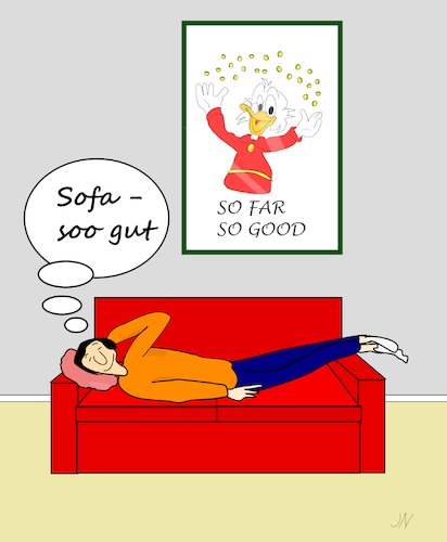 Cartoon: Sofa (medium) by Jochen N tagged sofa,liegen,schlafen,ruhen,ausruhen,entspannen,relaxen,chillen,wochenende,feierabend,couch,reich,geld,dagobert,duck,faul,genuss,genießen,gut,good,far,strümpfe,bild