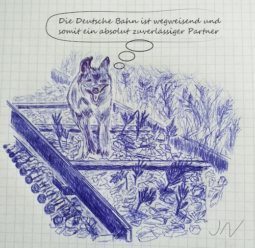 Cartoon: Wilder Wolf (medium) by Jochen N tagged deutsche,bahn,db,gleis,schiene,gleisbett,eisenbahn,zug,unkraut,einwanderung