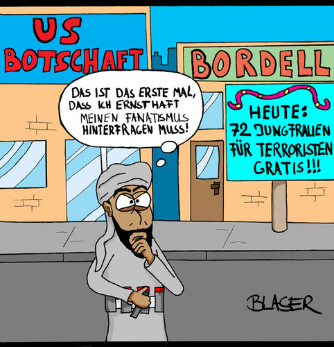 Cartoon: Fanatismus (medium) by Thats Life tagged religion,terrorist,us,bordell