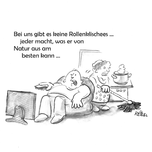 Cartoon: Evolution (medium) by REIBEL tagged familie,ehe,partnerschaft,emanzipation,faible,talent,haushalt,freizeit,rollenbild,klischee,evolution,familie,ehe,partnerschaft,emanzipation,faible,talent,haushalt,freizeit,rollenbild,klischee,evolution