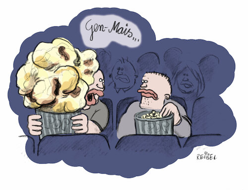 Cartoon: filmreif (medium) by REIBEL tagged kino,mais,gen,food,gentechnik,popcorn,essen,kino,mais,gen,food,gentechnik,popcorn,essen