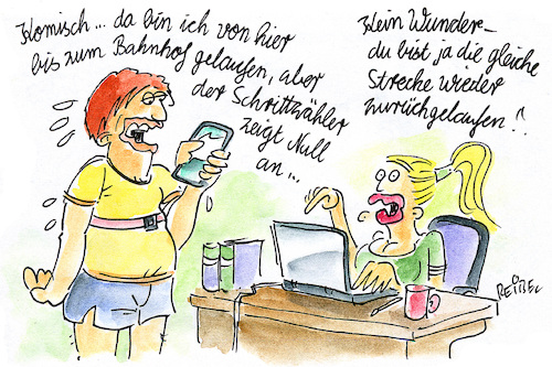 Cartoon: Fitness Tracker (medium) by REIBEL tagged fitness,tracker,schrittzähler,smartphone,fitness,tracker,schrittzähler,smartphone