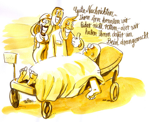 Cartoon: Gut gemeint (medium) by REIBEL tagged krankenhaus,bein,arm,transplantation,patient,unfall,klinik,arzt,chirurgie,zuversicht,krankenhaus,bein,arm,transplantation,patient,unfall,klinik,arzt,chirurgie,zuversicht