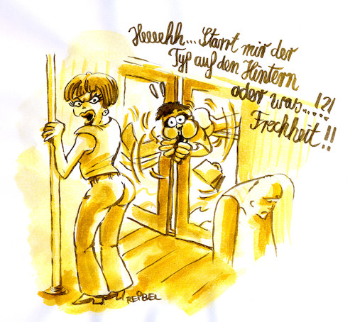Cartoon: In der Klemme (medium) by REIBEL tagged spanner,tür,eingeklemmt,unfall,stalking,ubahn,zug,missverständnis,po,starren,wut