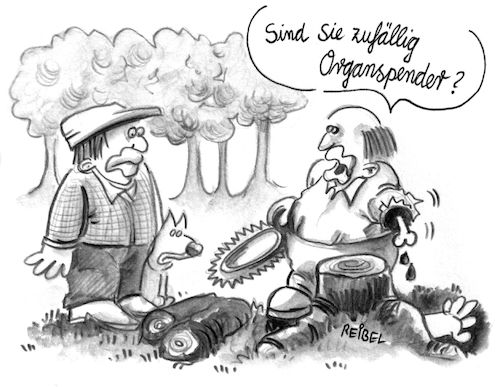 Cartoon: organspende (medium) by REIBEL tagged wald,kettensäge,arm,organspende,spaziergänger,holz,säge,unfall,amputation,hilfsbereitschaft,bitte,blut,knochen,wald,kettensäge,arm,organspende,spaziergänger,holz,säge,unfall,amputation,hilfsbereitschaft,bitte,blut,knochen