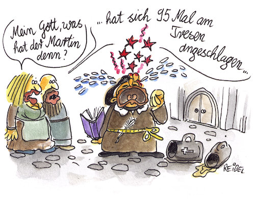 Cartoon: Reformation (medium) by REIBEL tagged luther,reformation,evangelisch,jubiläum,wittenberg,thesen,anschlagen,luther,reformation,evangelisch,jubiläum,wittenberg,thesen,anschlagen