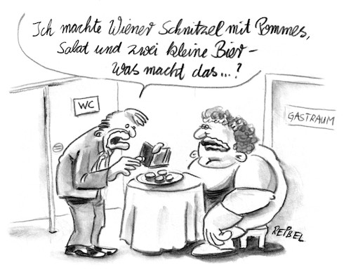 Cartoon: Wechselgeschäft (medium) by REIBEL tagged barzahlung,wc,restaurant,toilette,geschäft,rechnung,putzfrau,gast,barzahlung,wc,restaurant,toilette,geschäft,rechnung,putzfrau,gast