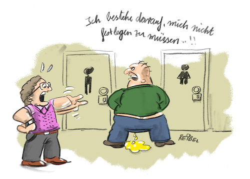 Cartoon: Zwischenwelt (medium) by REIBEL tagged gender,klo,geschlecht,toilet,büro,office,gender,klo,geschlecht,sex,toilet,büro,office