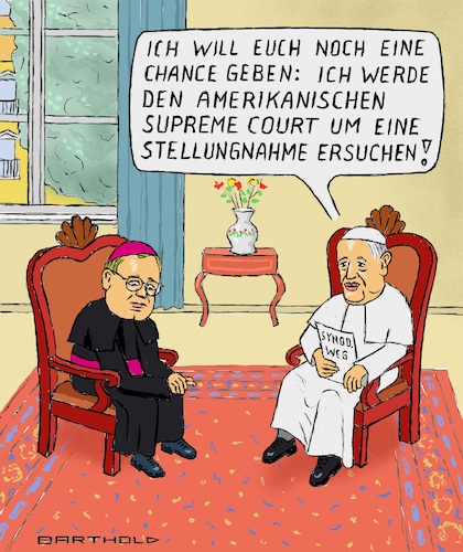 Cartoon: Das Ende vom Lied (medium) by Barthold tagged deutschland,synodaler,weg,reformen,katholische,kirche,vierte,vollversammlung,frankfurt,september,2022,beschlüsse,sexualethik,frauenpartizipation,schlussentscheidung,papst,supreme,court,consultant,bischof,georg,bätzing,franziskus,cartoon,karikatur,barthold,deutschland,synodaler,weg,reformen,katholische,kirche,vierte,vollversammlung,frankfurt,september,2022,beschlüsse,sexualethik,frauenpartizipation,schlussentscheidung,papst,ironischer,bezug,supreme,court,consultant,bischof,georg,bätzig,franziskus,cartoon,karikatur,barthold