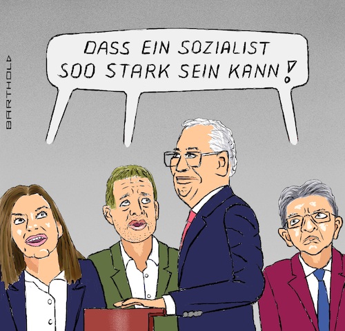 Cartoon: Französische Linke neidisch! (medium) by Barthold tagged portugal,antonio,costa,sozialist,absolute,mehrheit,premierminister,frankreich,präsidentschaftswahl,präsidentenwahl,april,2022,anne,hidalgo,sozialistin,bürgermeisterin,paris,yannick,jadot,grüner,jean,luc,melenchon,la,france,insoumise,zersplitterung,linken,strategisch,unklug,cartoon,karikatur,barthold,portugal,antonio,costa,sozialist,absolute,mehrheit,premierminister,frankreich,präsidentschaftswahl,präsidentenwahl,april,2022,anne,hidalgo,sozialistin,bürgermeisterin,paris,yannick,jadot,grüner,jean,luc,melenchon,la,france,insoumise,zersplitterung,linken,strategisch,unklug,cartoon,karikatur,barthold