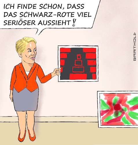 Cartoon: Galerie Giffey (medium) by Barthold tagged franziska,giffey,regierungsbildung,wiederholungswahl,berlin,februar,2023,eintritt,koalitionsverhandlungen,cdu,kai,wegner,galerie,abstakte,bilder,rot,schwarz,dunkelrot,grün,cartoon,karikatur,barthold,franziska,giffey,regierungsbildung,wiederholungswahl,berlin,februar,2023,eintritt,koalitionsverhandlungen,cdu,kai,wegner,galerie,abstakte,bilder,rot,schwarz,dunkelrot,grün,cartoon,karikatur,barthold