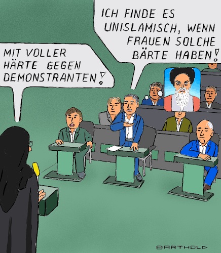 Cartoon: Iran - Abgeordnetendisput (medium) by Barthold tagged iran,unruhen,tod,mahsa,amini,parlament,kontroverse,raschidi,kutschi,bereitschaft,veränderungen,contra,soreh,saadat,ladschewardi,standpunkt,bart,symbol,revolutionsrat,islamischer,kleriker,mullah,cartoon,karikatur,barthold,iran,unruhen,tod,mahsa,amini,parlament,kontroverse,raschidi,kutschi,bereitschaft,veränderungen,contra,soreh,saadat,ladschewardi,standpunkt,revolutionsrat,cartoon,karikatur,barthold