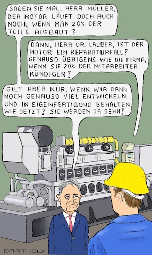 Cartoon: MAN Augsb. - 800 Mitarbeiter ex (medium) by Barthold tagged man,energy,solutions,augsburg,großdieselmotoren,schiff,kraftwerk,personalabbau,2021,gießkannenprinzip,vorstandsvorsitzender,uwe,lauber,motor,werker,perspektive,stop,einschränkung,neuentwicklung,auswärtsvergabe,qualitätsprobleme,cartoon,karikatur,barthold,man,energy,solutions,augsburg,großdieselmotoren,schiff,kraftwerk,personalabbau,2021,gießkannenprinzip,vorstandsvorsitzender,uwe,lauber,motor,werker,perspektive,stop,einschränkung,neuentwicklung,auswärtsvergabe,qualitätsprobleme,cartoon,karikatur,barthold