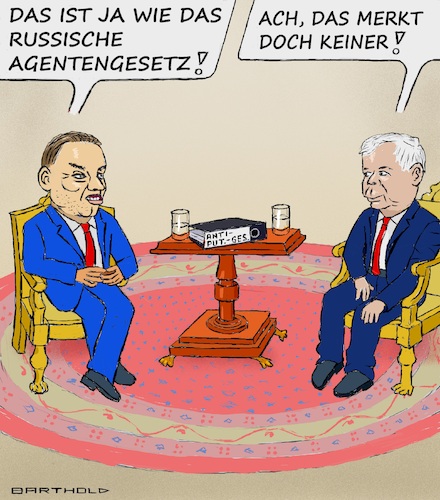 Cartoon: Polens Anti-Putin-Gesetz (medium) by Barthold tagged polen,pis,partei,antiputingesetz,kommission,verbannung,politiker,politik,undemokratisch,nicht,legitimiert,verfassungswidrige,wahlkampfhilfe,jaroslaw,kaczynski,andrzey,duda,vergleich,russisches,agentengesetz,autokratisch,cartoon,karikatur,barthold,polen,pis,partei,antiputingesetz,kommission,verbannung,politiker,politik,undemokratisch,nicht,legitimiert,verfassungswidrige,wahlkampfhilfe,jaroslaw,kaczynski,andrzey,duda,vergleich,russisches,agentengesetz,autokratisch,cartoon,karikatur,barthold