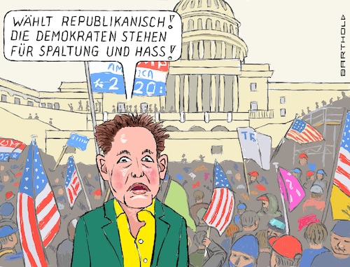 Cartoon: Politikratgeber Musk (medium) by Barthold tagged elon,musk,milliardär,tesla,twitter,spacex,wahlempfehlung,republikaner,vorwurf,demokraten,propagieren,hass,spaltung,sturm,capitol,kapitol,januar,06,2021,demonstranten,aufrührer,verschwörungsanhänger,cartoon,karikatur,barthold,elon,musk,milliardär,tesla,twitter,spacex,wahlempfehlung,republikaner,vorwurf,demokraten,propagieren,hass,spaltung,sturm,capitol,kapitol,janur,06,2021,demonstranten,aufrührer,verschwörungsanhänger,cartoon,karikatur,barthold