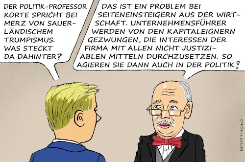 Cartoon: Sauerländischer Trumpismus (medium) by Barthold tagged friedrich,merz,entschließungsantrag,gesetz,nutzung,stimmen,afd,bruch,öffentliches,brandmauer,versprechen,kritik,seriöse,parteien,problem,seiteneinsteiger,quereinsteiger,wirtschaft,interview,karl,rudolf,korte,zdf,fiktives,professor,salomon,cartoon,karikatur,barthold,friedrich,merz,entschließungsantrag,gesetz,nutzung,stimmen,afd,bruch,öffentliches,brandmauer,versprechen,kritik,seriöse,parteien,problem,seiteneinsteiger,quereinsteiger,wirtschaft,interview,karl,rudolf,korte,zdf,fiktives,professor,salomon,cartoon,karikatur,barthold