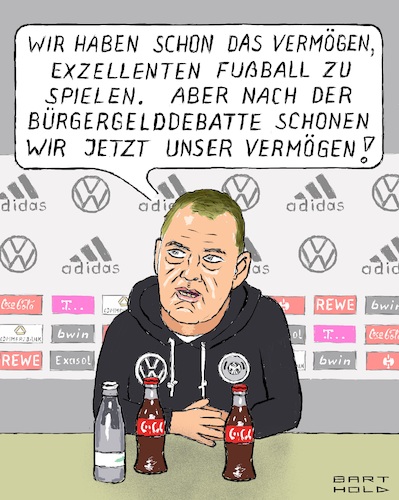 Cartoon: Schonvermögen (medium) by Barthold tagged fußball,wm,2022,katar,verlorenes,spiel,japan,vermögen,schonen,schonvermögen,bürgergeld,hansi,flick,bundestrainer,pressekonferenz,november,24,cartoon,karikatur,barthold,fußball,wm,2022,katar,verlorenes,spiel,japan,vermögen,schonen,schonvermögen,bürgergeld,hansi,flick,bundestrainer,pressekonferenz,november,24,cartoon,karikatur,barthold