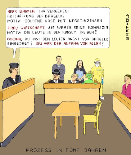 Cartoon: Schuldspruch Diebstahl am Sparer (medium) by Barthold tagged corona,krise,virus,sars,cov2,covid,19,infektionsgefahr,kartenzahlung,bargeldlos,bargeldabschaffung,bankwesen,negativzinsen,konsum,lobbyismus,handel,wirtschaft,produzierendes,gewerbe,börse,aktienmarkt,wertpapierhandel,gericht,gerichtssaal,prozess,richter,schuldspruch,anklagebank,wachpersonal,infektionsschutzanzug,diebstahl,ersparnisse,enteignung,sparer,karikatur,barthold,corona,krise,virus,sars,cov2,covid,19,infektionsgefahr,kartenzahlung,bargeldlos,bargeldabschaffung,bankwesen,negativzinsen,konsum,lobbyismus,handel,wirtschaft,produzierendes,gewerbe,börse,aktienmarkt,wertpapierhandel,gericht,gerichtssaal,richter,anglagebank,wachpersonal,infektionsschutzanzug,diebstahl,ersparnisse,enteignung,sparer,karikatur,barthold