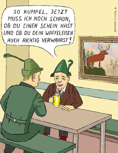 Cartoon: Vereinsbrüder (medium) by Barthold tagged polizistenmord,kusel,beschuldigter,andreas,es,spiesen,elversberg,gewerbsmäßiger,wilderer,wildfleischhändler,kontrolleur,waffenbesitz,waffenberechtigung,landratsamt,personalunion,funktionär,jagdverband,kumpanei,waffenschein,waffenaufbewahrung,cartoon,karikatur,barthold,polizistenmord,kusel,beschuldigter,andreas,es,spiesen,elversberg,gewerbsmäßiger,wilderer,wildfleischhändler,kontrolleur,waffenbesitz,waffenberechtigung,landratsamt,personalunion,funktionär,jagdverband,kumpanei,waffenschein,waffenaufbewahrung,cartoon,karikatur,barthold