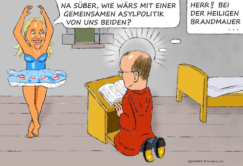 Cartoon: Verführung pur (medium) by Barthold tagged alice,weidel,tutu,afd,pailletten,angebot,friedrich,merz,zusammenarbeit,asylgesetzgebung,unionsbeschluss,brandmauer,zitat,wilhelm,busch,heilige,antonius,padua,cartoon,karikatur,barthold,alice,weidel,angebot,friedrich,merz,zusammenarbeit,asylgesetzgebung,unionsbeschluss,brandmauer,zitat,wilhelm,busch,heilige,antonius,padua,cartoon,karikatur,barthold