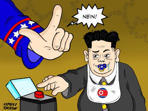 Cartoon: Kim_Jong_Un (medium) by Tacasso tagged kim,jong,un,nordkorea,nothkorea,usa,america,amerika,donald,trump,krieg,war,nuclear,nuklear,atombombe,atombomb