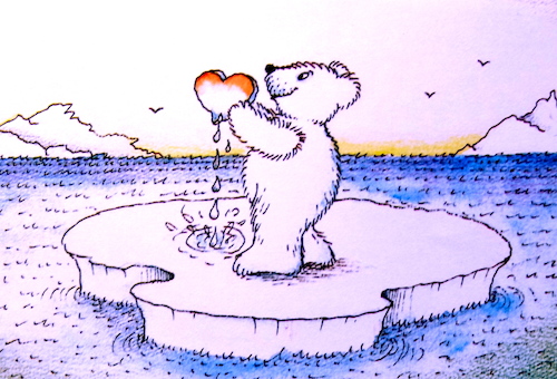 Cartoon: dieses bild war einmal witzig .. (medium) by katzen-gretelein tagged tiere,bär,meer,eis,schneeschmelze,herz,natur,umwelt