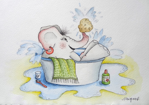Cartoon: elefantenbad (medium) by katzen-gretelein tagged bad,elefant