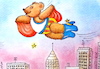 Cartoon: fliegender bär über manhattan (small) by katzen-gretelein tagged bär,tiere,manhattan,luft,hochhäuser,fliegen
