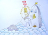 Cartoon: wie aus dem nichts ... (small) by katzen-gretelein tagged himmel,blumenkind,bekannte,persönlichkeit,petrus,wolken,himmelspforte,religion,kommune